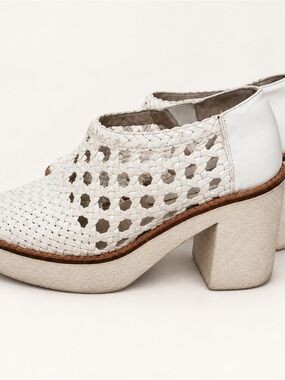 Miista White Woven Block-Heel Shoes